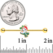 Load image into Gallery viewer, 14G Clear Gem Gold Tone Snowman Christmas Industrial Barbell 38mm
