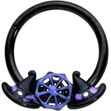 Load image into Gallery viewer, 16G 3/8 Black Spider Web Witch Hat Halloween Hinged Segment Ring
