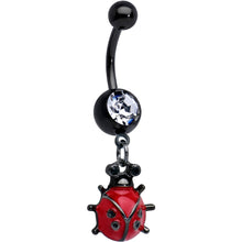 将图片加载到图库查看器，Clear Gem Black Classic Ladybug Insect Dangle Belly Ring
