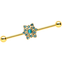 将图片加载到图库查看器，14G Blue Gem Gold Hue Snowflake Christmas Industrial Barbell 38mm
