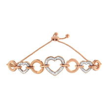 Load image into Gallery viewer, 14K Rose Gold Plated .925 Sterling Silver Diamond Accent Circle and Heart Link Adjustable 6â€-10â€ Bolo Bracelet
