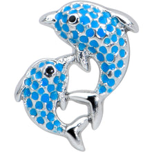 Load image into Gallery viewer, 16G 1/4 Black Gem Blue Leaping Dolphins Cartilage Tragus Earring
