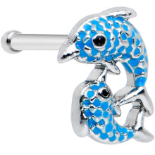 Load image into Gallery viewer, 20G 1/4 Black Gem Blue Leaping Dolphins Nose Bone
