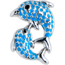 Load image into Gallery viewer, 20G 1/4 Black Gem Blue Leaping Dolphins Nose Bone
