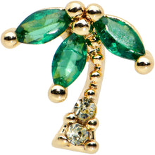Load image into Gallery viewer, 20G 7mm Clear Green Gem Gold Tone Palm Tree L Shape Nose Ring
