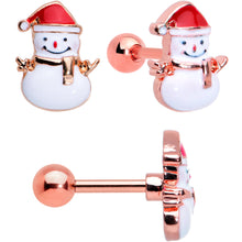 将图片加载到图库查看器，16G 1/4 Red Gem Rose Gold Tone Snowman Christmas Tragus Set of 3
