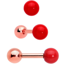 将图片加载到图库查看器，16G 1/4 Red Gem Rose Gold Tone Snowman Christmas Tragus Set of 3
