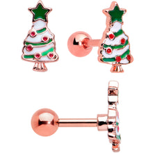 将图片加载到图库查看器，16G 1/4 Red Gem Rose Gold Tone Snowman Christmas Tragus Set of 3
