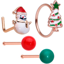 Load image into Gallery viewer, 20G 1/4  5/16 Red Gem Rosy Tone Christmas Nose Bone Hoop Set of 4
