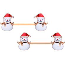 Load image into Gallery viewer, 14G 9/16 Rose Gold Tone Smiling Snowman Christmas Nipple Ring Set
