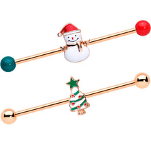 Load image into Gallery viewer, 14G Red Gem Snowman Christmas Industrial Barbell 38mm Set of 2

