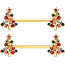 Load image into Gallery viewer, 14G 9/16 Red Gem Gold Tone Christmas Tree Nipple Ring Set
