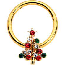 将图片加载到图库查看器，16G 3/8 Dazzline Gem Gold Tone Christmas Tree Hinged Segment Ring
