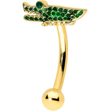 Load image into Gallery viewer, 16G 5/16 Green Gem Gold Tone Hungry Alligator Curved Eyebrow Ring

