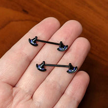 Load image into Gallery viewer, 14G 5/8 Black Purple Band Witch Hat Halloween Nipple Ring Set
