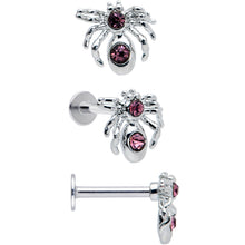 Load image into Gallery viewer, 16G 5/16 Pink Gem Spider Witch Halloween Labret Tragus Set of 3
