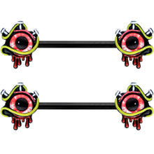 Load image into Gallery viewer, 14G 9/16 Black Spiky Eyeball Halloween Barbell Nipple Ring Set
