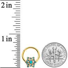 Load image into Gallery viewer, 16G 3/8 Aqua Gem Gold Tone Snowflake Christmas Hinged Segment Ring
