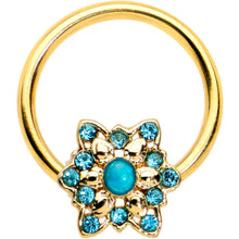 Load image into Gallery viewer, 16G 3/8 Aqua Gem Gold Tone Snowflake Christmas BCR Captive Ring
