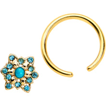 Load image into Gallery viewer, 16G 3/8 Aqua Gem Gold Tone Snowflake Christmas BCR Captive Ring
