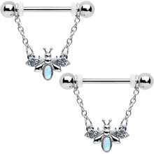 Load image into Gallery viewer, 14G 9/16 White Synthetic Opal Chain Dangle Nipple Ring Set

