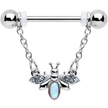 Load image into Gallery viewer, 14G 9/16 White Synthetic Opal Chain Dangle Nipple Ring Set
