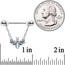 Load image into Gallery viewer, 14G 9/16 White Synthetic Opal Chain Dangle Nipple Ring Set
