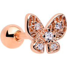 Load image into Gallery viewer, 16G 1/4 Clear Gem Rose Gold Tone Airy Butterfly Cartilage Tragus

