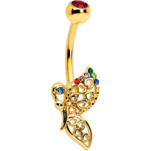 Load image into Gallery viewer, Red Blue Green Gem Gold Tone Heart Butterfly Belly Ring
