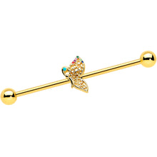 Load image into Gallery viewer, 14G Gold Tone Colorful Hearts Butterfly Industrial Barbell 38mm

