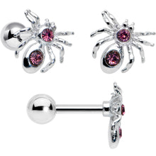 Load image into Gallery viewer, 16G 1/4 Pink Gem Spider Witch Halloween Cartilage Tragus Set of 3

