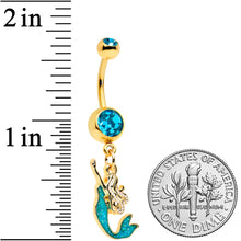 Load image into Gallery viewer, Blue Gem Gold Tone Green Faux Opal Mermaid Dangle Belly Ring
