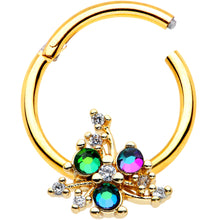 Load image into Gallery viewer, 16G 3/8 Purple Tourmaline Gold Tone Spray Hinged Segment Ring
