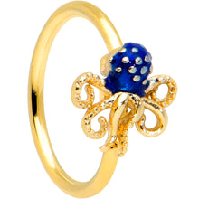 Load image into Gallery viewer, 20G 5/16 Gold Tone Textured Blue Octopus Nose Hoop
