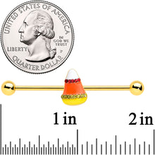 Load image into Gallery viewer, 14G Gold Tone Candy Corn Halloween Industrial Barbell 38mm
