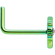 将图片加载到图库查看器，20G 1/4 Clear CZ Gem Green Simple Pot Leaf L Shape Nose Ring
