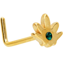 Load image into Gallery viewer, 20G 1/4 Green CZ Gem Gold Tone Simple Pot Leaf L Shape Nose Ring
