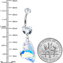 Load image into Gallery viewer, Clear Aurora CZ Gem Triple Glam Heart Valentines Day Dangle Belly Ring
