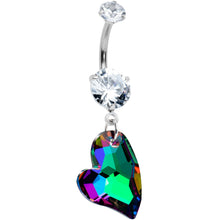 Load image into Gallery viewer, Clear Vitrail CZ Gem Triple Glam Heart Valentines Day Dangle Belly Ring
