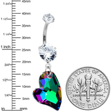 Load image into Gallery viewer, Clear Vitrail CZ Gem Triple Glam Heart Valentines Day Dangle Belly Ring
