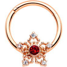 Load image into Gallery viewer, 16G 3/8 Red Gem Rosy Hue Texture Snowflake Hinged Segment Ring
