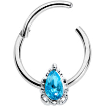 将图片加载到图库查看器，16G 3/8 Clear Blue Gem Oval Art Deco Hinged Segment Ring
