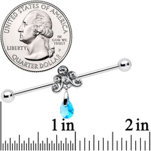 Load image into Gallery viewer, 14G Blue Gem Scrolling Elegance Dangle Industrial Barbell 38mm
