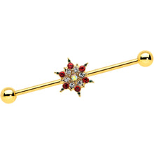 Load image into Gallery viewer, 14G Red Gem Gold Tone Bright Christmas Industrial Barbell 38mm

