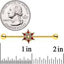Load image into Gallery viewer, 14G Red Gem Gold Tone Bright Christmas Industrial Barbell 38mm
