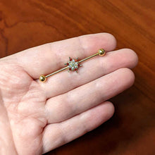 Load image into Gallery viewer, 14G Red Gem Gold Tone Bright Christmas Industrial Barbell 38mm
