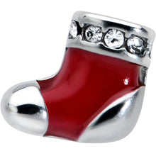 Load image into Gallery viewer, Clear CZ Gem Festive Red Stocking Christmas Barbell Tongue Ring
