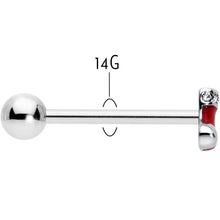 Load image into Gallery viewer, Clear CZ Gem Festive Red Stocking Christmas Barbell Tongue Ring
