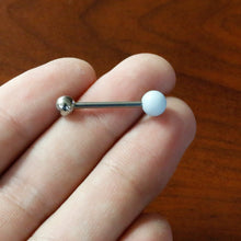 Load image into Gallery viewer, Light Blue Synthetic Aquamarine Barbell Tongue Ring
