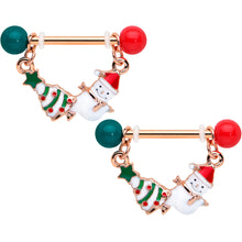 Load image into Gallery viewer, 14G 1/2 Red Green Rose Gold Tone Christmas Tree Nipple Ring Set
